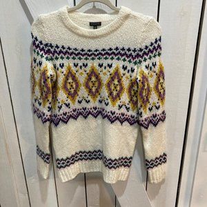 Talbots white nordic fair-isle chunky sweater extra small